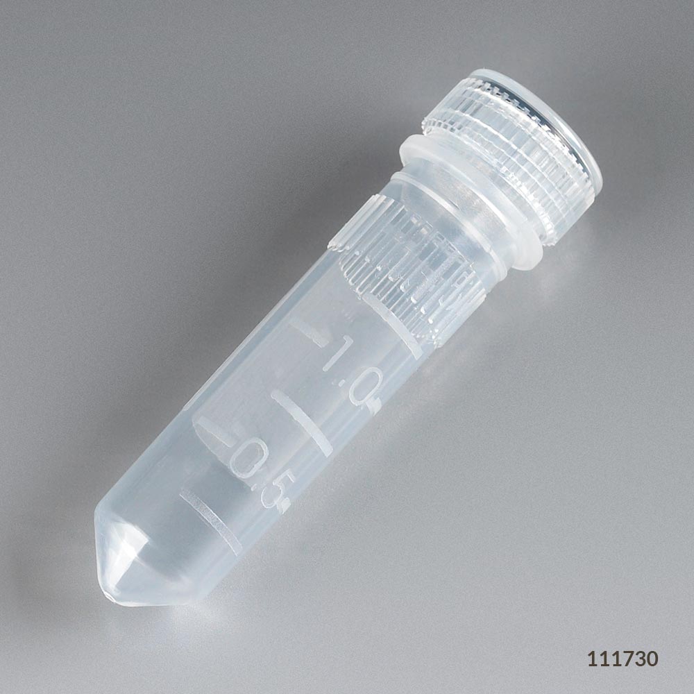 Globe Scientific Microtube, 2mL, Attached Screw Cap for Color Insert, with O-Ring, STERILE, PP, 500/Bag, 2 Bags/Unit Image